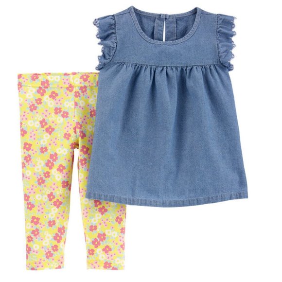 Carter’s 2-Piece Chambray Top & Floral Legging Set - Picture 2 of 3